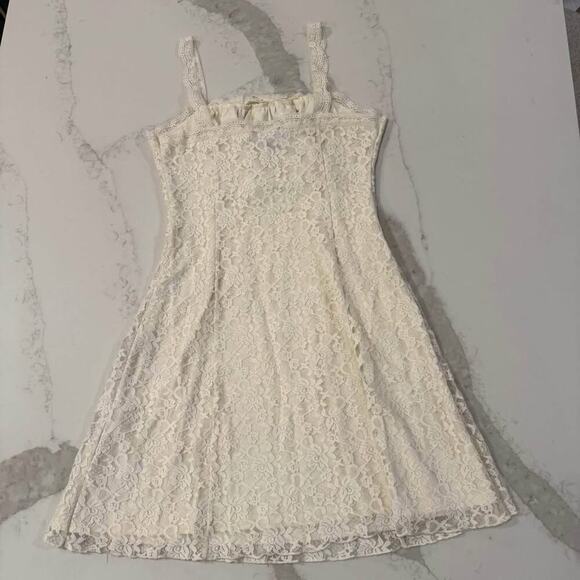 Forever 21 Floral Lace Babydoll MiniDress Womens Large Ivory/Cream Coquette Sexy - Picture 6 of 7